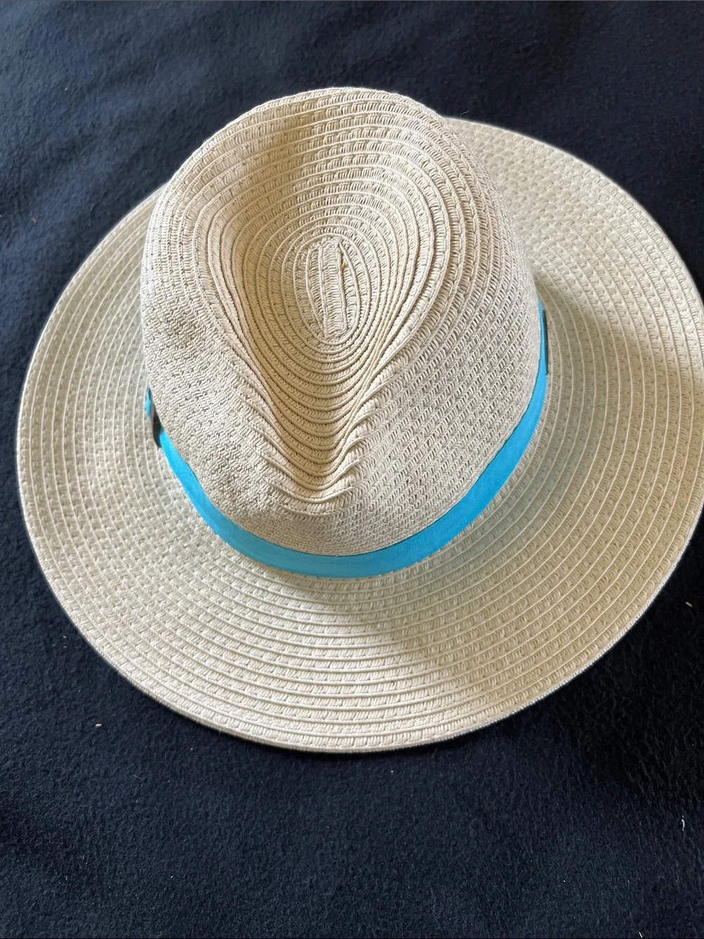 Panama Jack Beige Wide-brim Straw Hat with Turquoise Band